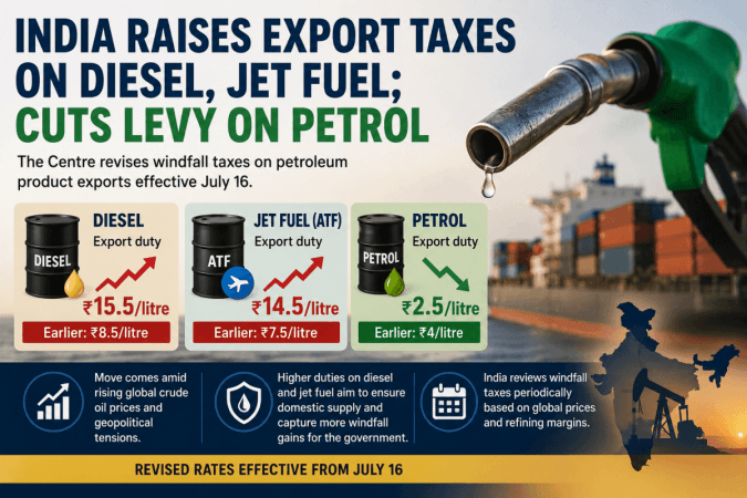 India raises taxes on diesel and jet fuel exports by Rs 7 per litre, petrol sees levy cut