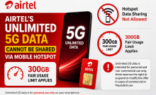 Airtel clarifies unlimited 5G data cannot be shared via mobile hotspot; 300GB fair usage limit applies