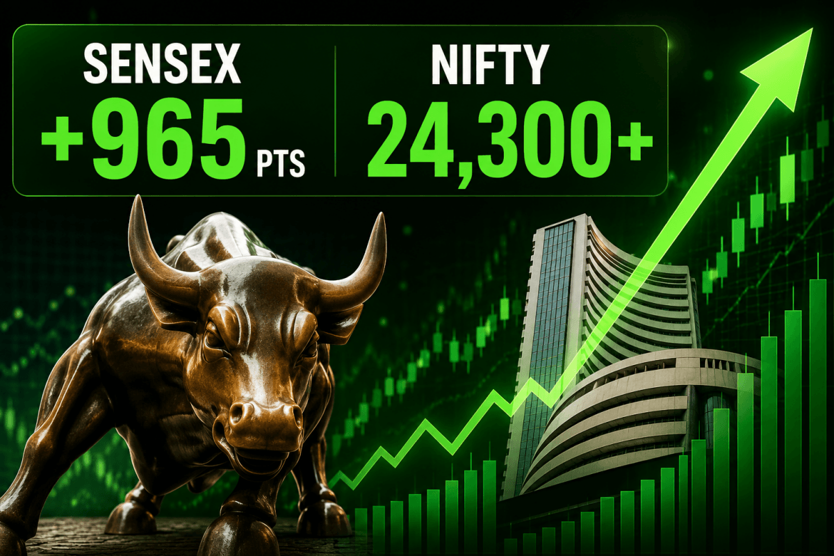 Sensex jumps 965 points, Nifty tops 24,300 on buying in banks, IT stocks