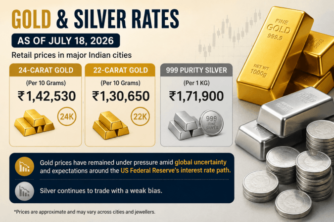 Gold, Silver Prices Today: 24K Gold at ₹1,42,530, Silver at ₹1,71,900/kg; MCX Outlook Remains Volatile Gold, Silver Prices Today: 24K Gold at ₹1,42,530, Silver at ₹1,71,900/kg; MCX Outlook Remains Volatile