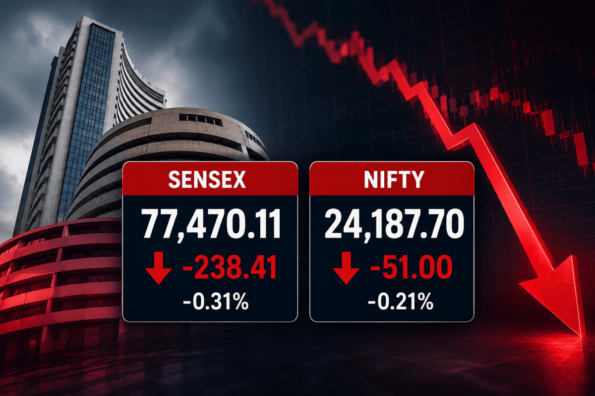 Stock Market Today: Sensex Falls 238 Points, Nifty Ends Below 24,200 as IT and PSU Bank Stocks Drag Markets
