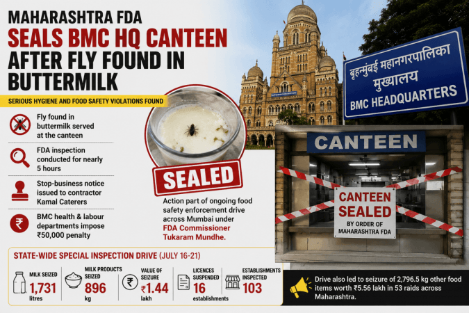 BMC Canteen At Headquarters In Mumbai Sealed After FDA's Crackdown; Contractor Fined Rs 50,000 BMC Canteen At Headquarters In Mumbai Sealed After FDA's Crackdown; Contractor Fined Rs 50,000