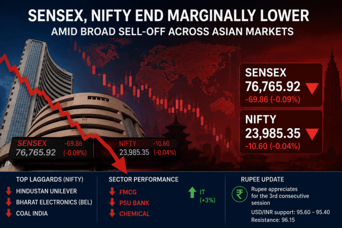 Sensex, Nifty end marginally lower amid broad sell-off across Asian markets