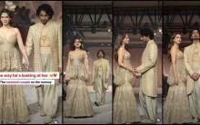 Aditi Rao Hydari looks sensuous in bralette-style lehenga; Siddharth flaunts abs in unbuttoned kurta; couple gets romantic on runway