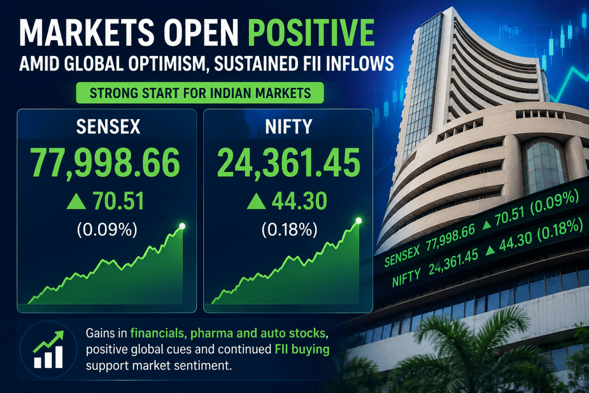 Markets open positive amid global optimism, sustained FII inflows