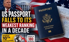 US passport slips to weakest ranking in a decade despite visa-free access to 180 destinations