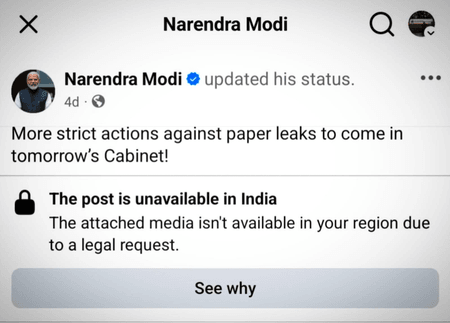 'Cannot be dismissed as technical error': Parliamentary panel pulls up  Meta over PM Modi's post removal