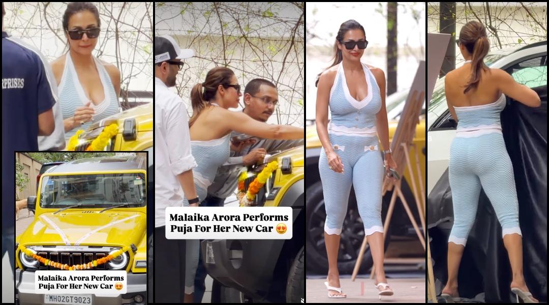 Malaika Arora gifts herself a Mahindra Thar Roxx, performs new car puja in heels, bralette and athleisure; trolled