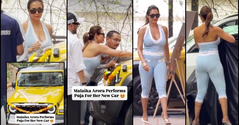 Malaika Arora gifts herself Mahindra Thar Roxx, performs new car puja in heels, bralette and athleisure; trolled