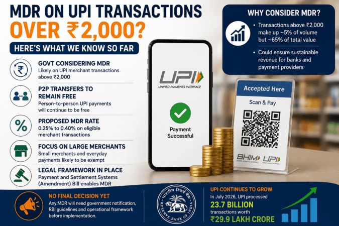 Govt may allow MDR on UPI payments above ₹2,000; person-to-person transfers likely to stay free Govt may allow MDR on UPI payments above ₹2,000; person-to-person transfers likely to stay free