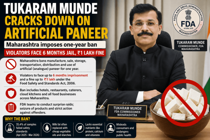 Tukaram Mundhe Cracks Down on Artificial Paneer; Maharashtra Imposes One-Year Ban, Violators Face 6 Months' Jail, ₹1 Lakh Fine Tukaram Mundhe Cracks Down on Artificial Paneer; Maharashtra Imposes One-Year Ban, Violators Face 6 Months' Jail, ₹1 Lakh Fine
