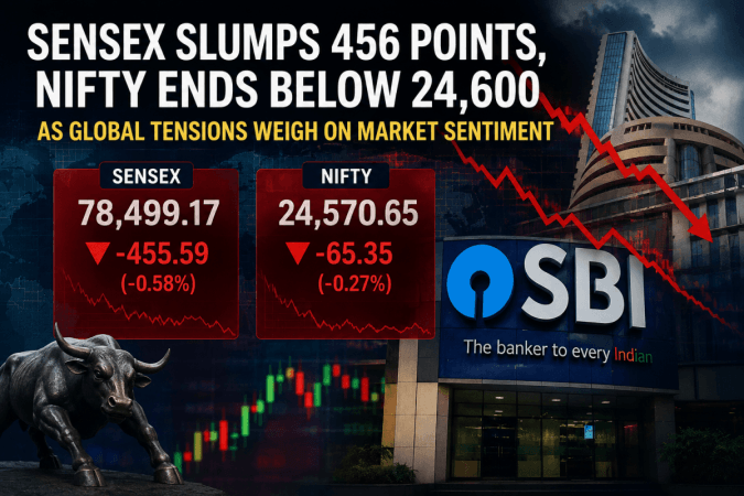 Sensex Slumps 456 Points, Nifty Ends Below 24,600 as Global Tensions Weigh on Market Sentiment Sensex Slumps 456 Points, Nifty Ends Below 24,600 as Global Tensions Weigh on Market Sentiment