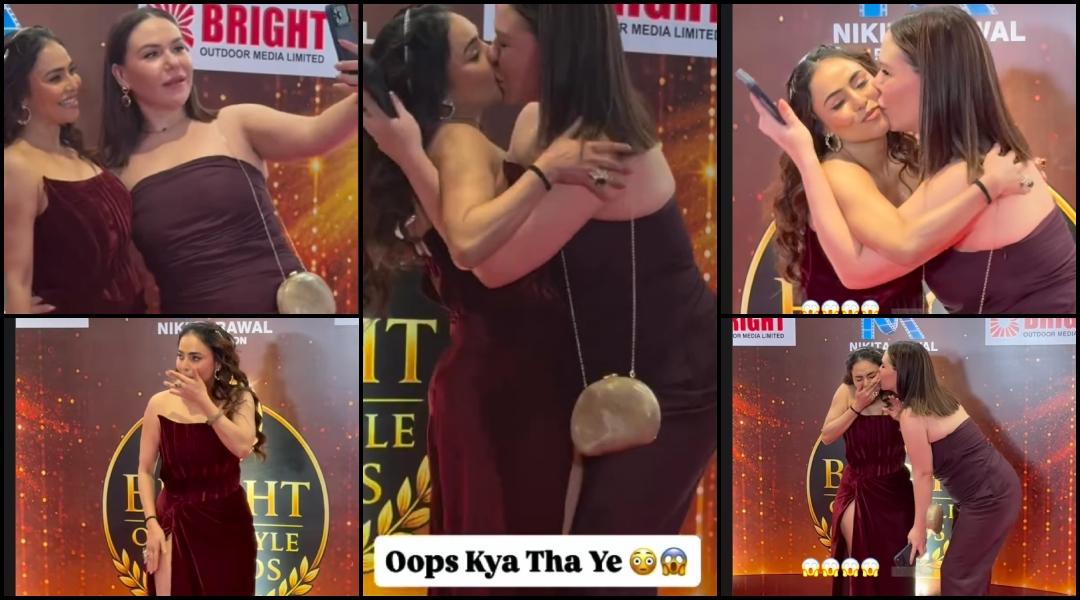 Oops moment: Female fan forcefully kisses Nikita Rawal on lips at red carpet; fans ask, 'staged or real?'