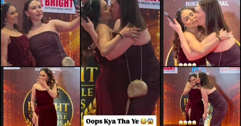 Oops moment: Female fan forcefully kisses Nikita Rawal on lips at red carpet; fans ask, ‘staged or real?’
