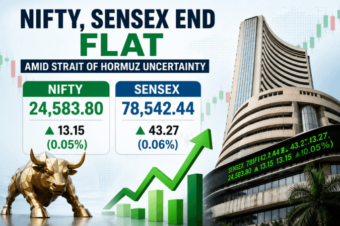 Sensex, Nifty end flat amid Strait of Hormuz uncertainty; PSU banks, FMCG stocks drag