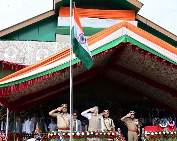 J&K Chief Minister Omar Abdullah saluting national flag during 80th Independence Day function at Srinagar Omar Abdullah