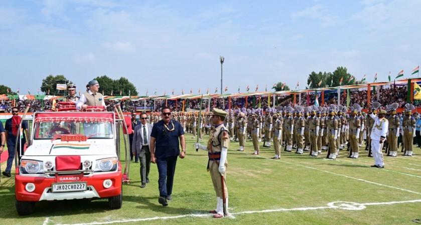 J&K Chief Minister inspecting the parade during 80th Independence Day function at Srinagar Omar Abdullah
