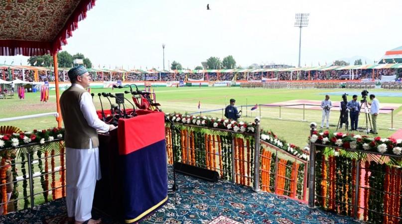 J&K Chief Minister Omar Abdullah addressing 80th Independence Day function at Bakshi Stadium Srinagar Omar Abdullah