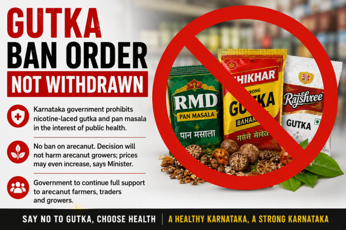 Gutka ban order not withdrawn: K'taka Health Minister Gutka ban order not withdrawn: K'taka Health Minister