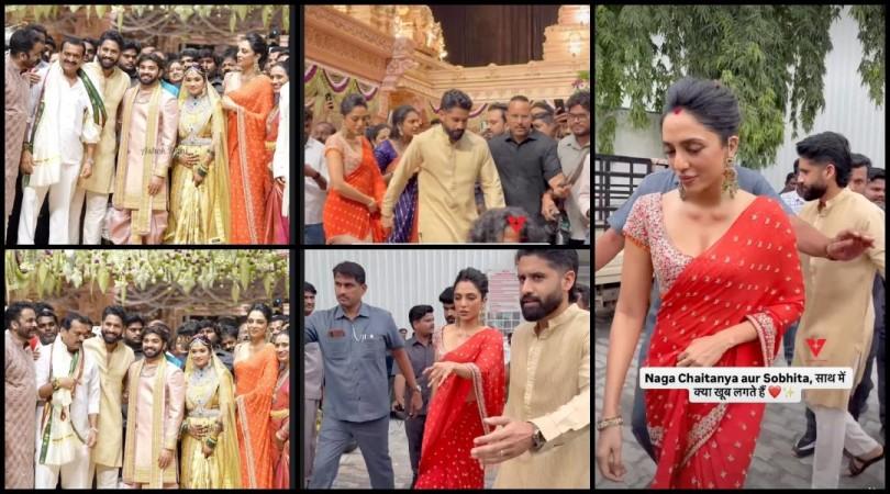 Sobhita Dhulipala flaunts sindoor, exudes South Indian vibes in orange saree, poses with husband Naga Chaitanya at wedding Sobhita Dhulipala flaunts sindoor, exudes South Indian vibes in orange saree, poses with husband Naga Chaitanya at wedding