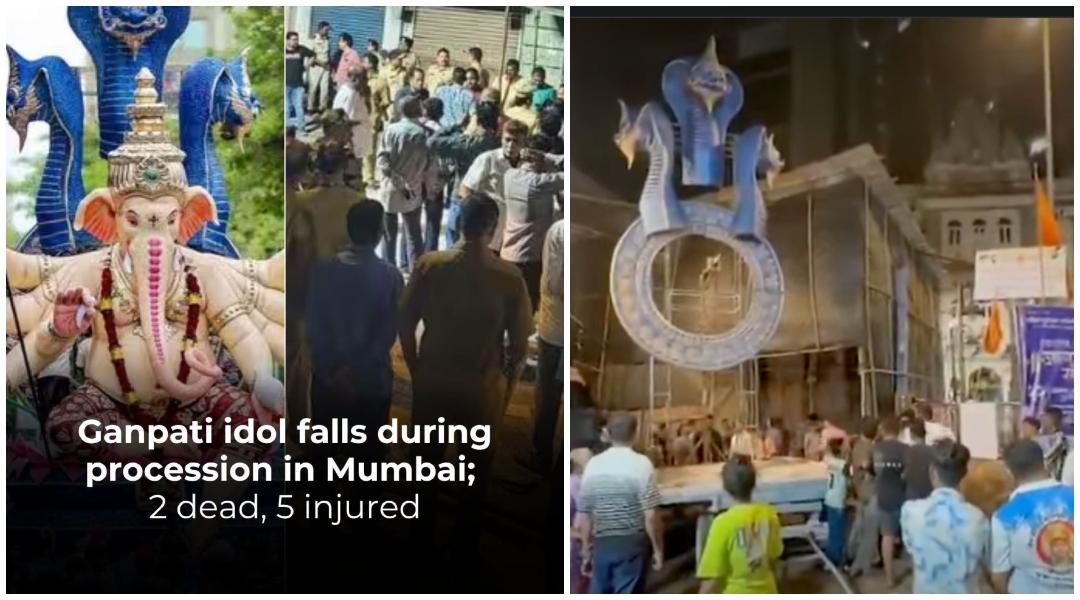 Chaos As Ganesh Idol Falls On Devotees During Bhuleshwarcha Raja Procession In Mumbai; 2 Dead, 5 Injured