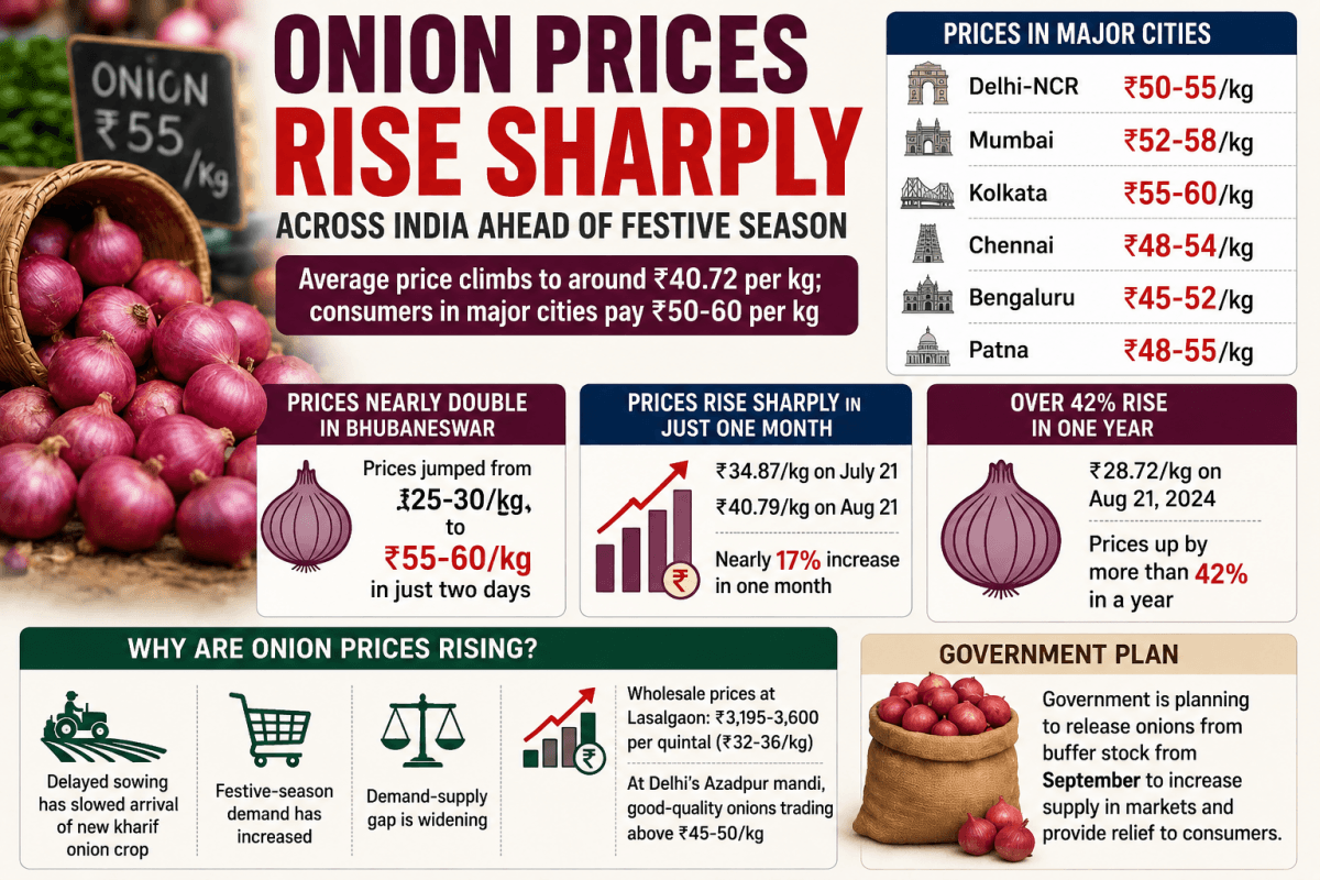 Onion prices rise sharply across India ahead of festive season; here's what's driving the spike