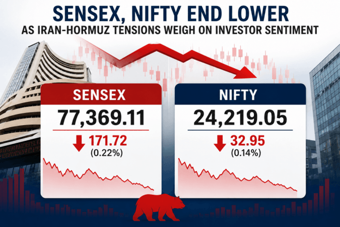Sensex, Nifty end lower as Iran-Hormuz tensions weigh on investor sentiment Sensex, Nifty end lower as Iran-Hormuz tensions weigh on investor sentiment