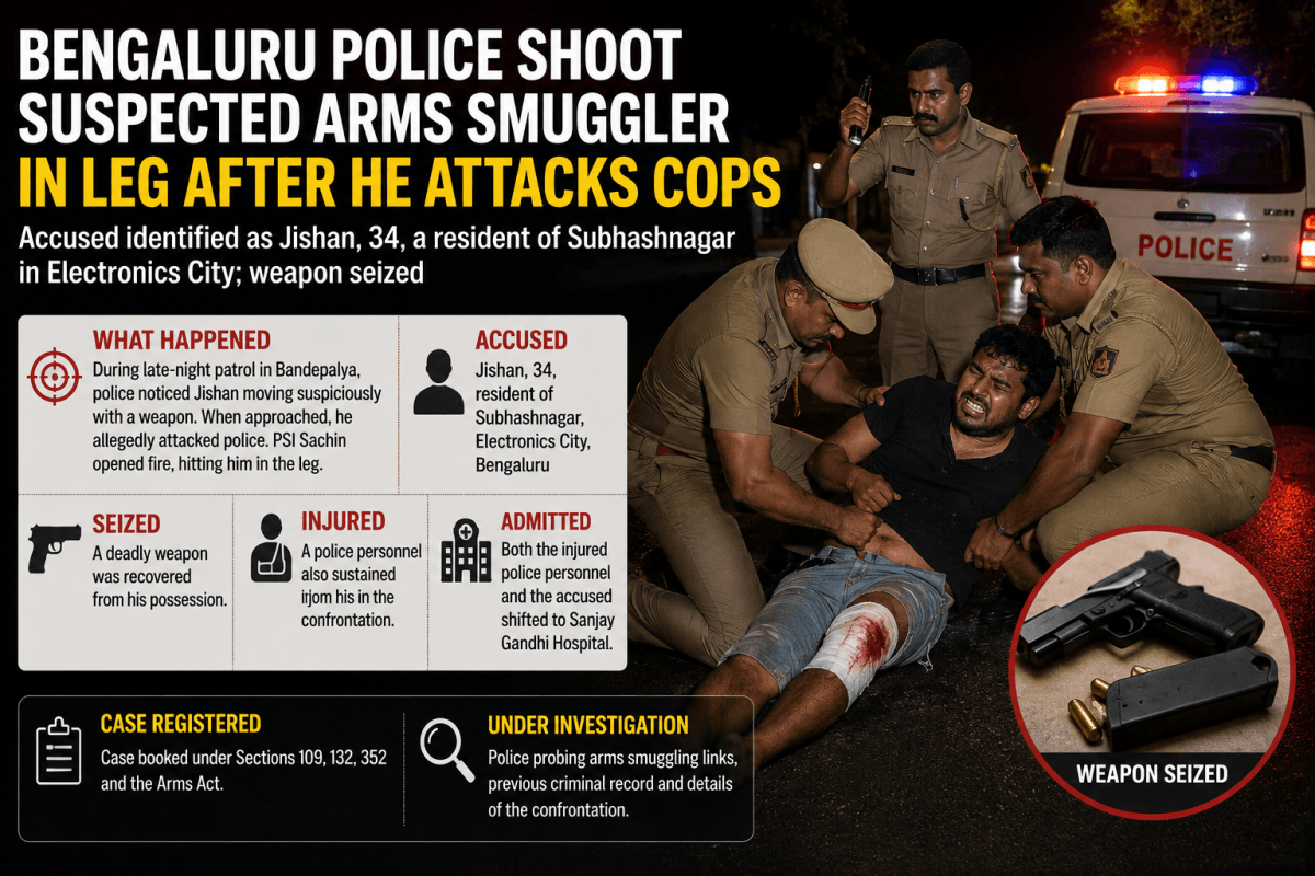 Bengaluru Police shoot suspected arms smuggler in leg after he attacks cops