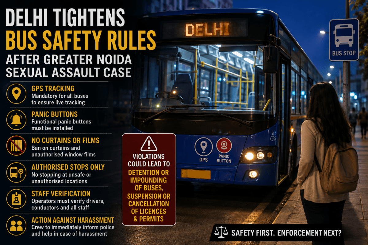 Delhi tightens bus safety rules after Greater Noida sexual assault case; GPS, panic buttons mandatory
