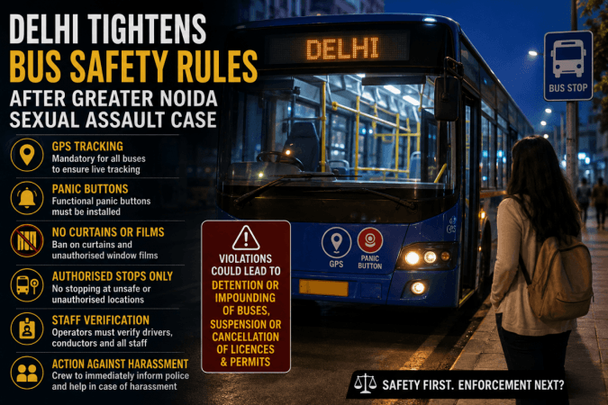 Delhi tightens bus safety rules after Greater Noida sexual assault case; GPS, panic buttons mandatory