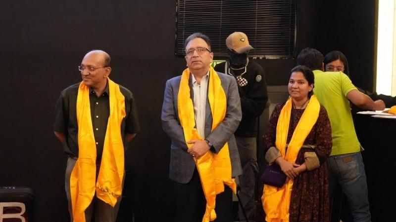 Chief Secretary of the Union Territory of Ladakh Ashish Kundra along with DGP of Ladakh Anand Jain during release of the Ladakhi film Birds on Ice Birds on Ice