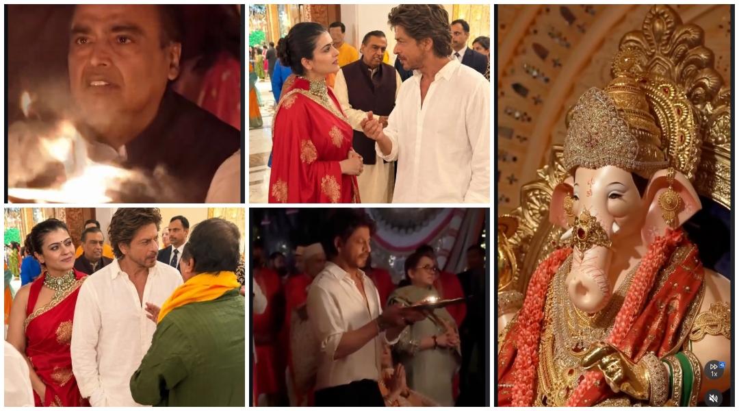 SRK avoids paps, makes quiet entry at Ambani Ganpati celebration, performs aarti; shares candid moment with Kajol