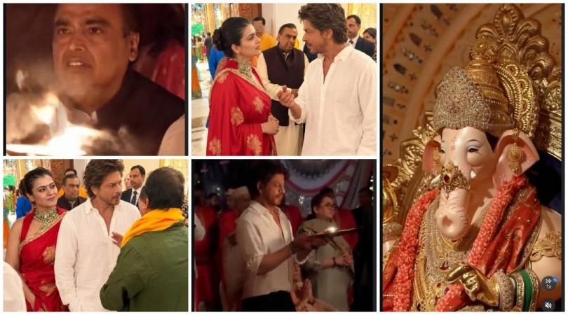 SRK avoids paps, makes quiet entry at Ambani Ganpati celebration, performs aarti; shares candid moment with Kajol