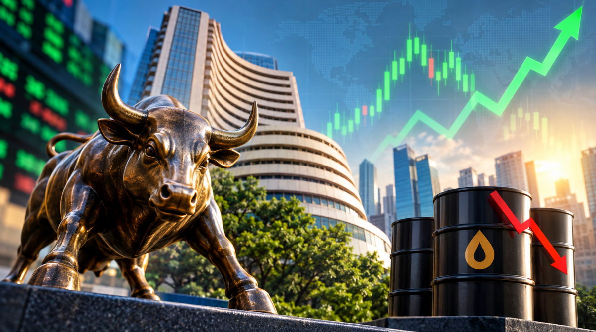 Sensex, Nifty edge higher as crude oil prices ease and global cues support markets