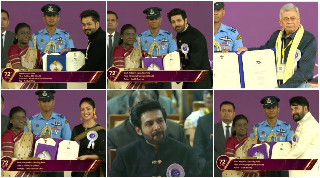Kartik Aaryan gets emotional as President Murmu congratulates him; Yami Gautam, Aditya Dhar, Mammootty, Dhanush win National Film Awards