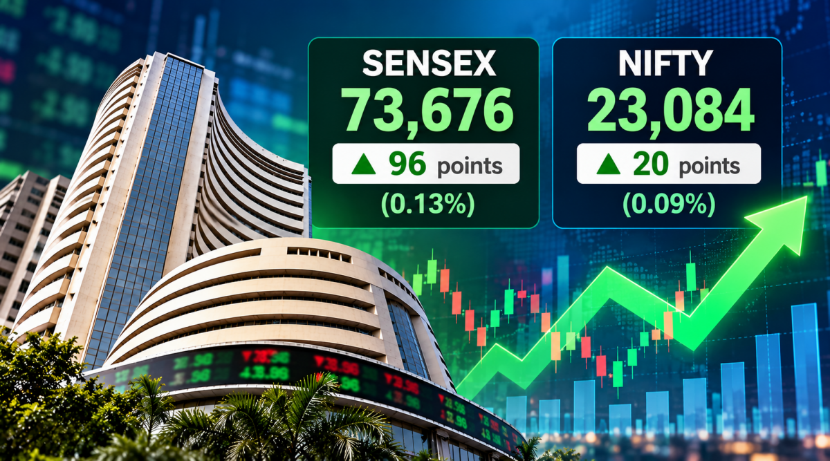 Sensex, Nifty open higher: Sensex gains 96 points to 73,676, Nifty rises 20 points to 23,084