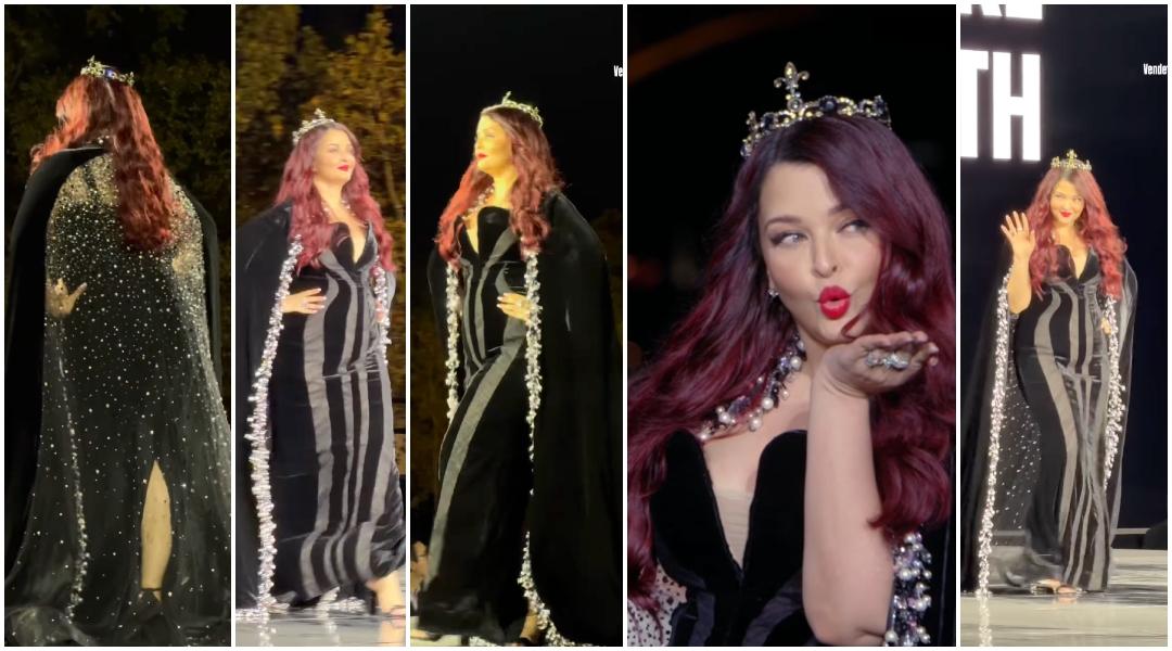 Aishwarya Rai Bachchan fat- and age-shamed for body-hugging black velvet dress, flaunts red hair, wears tiara at PFW runway; fans say 'she looks huge'