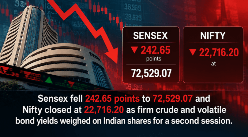 Sensex Closes At 72,529.07, Nifty Falls 64.05 Points As Oil Prices Extend Market Losing Streak