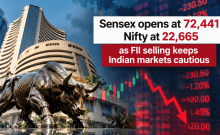 Sensex opens at 72,441, Nifty at 22,665 as FII selling keeps Indian markets cautious