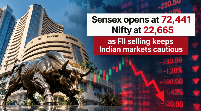 Sensex opens at 72,441, Nifty at 22,665 as FII selling keeps Indian markets cautious