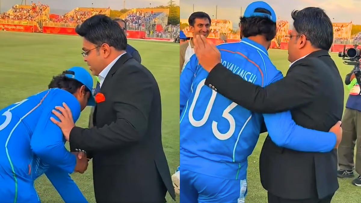 Vaibhav Sooryavanshi Touches ICC Chairman Jay Shah's Feet After Team India Win Asian Games Gold Against Pakistan