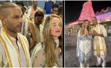 Shikhar Dhawan, wife Sophie Shine twin in white traditional outfits as they offer prayers at Tirumala temple