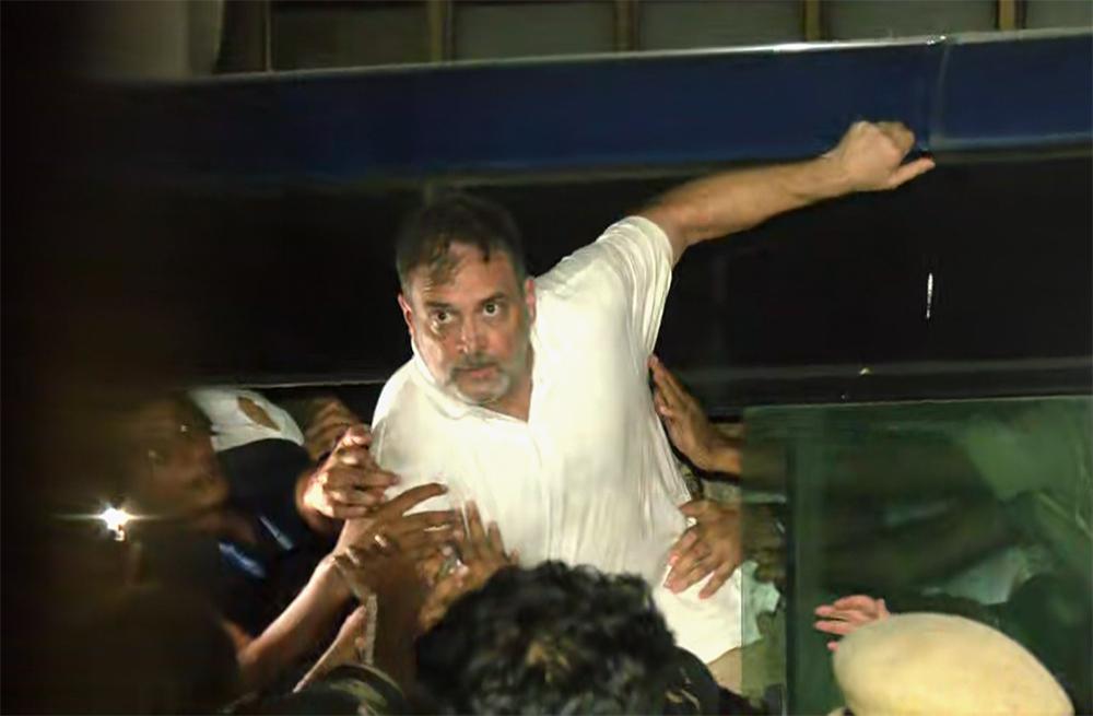 INDIA bloc stir: Rahul, Priyanka Gandhi detained from Akashwani Bhavan after over 9 hours of sit-in