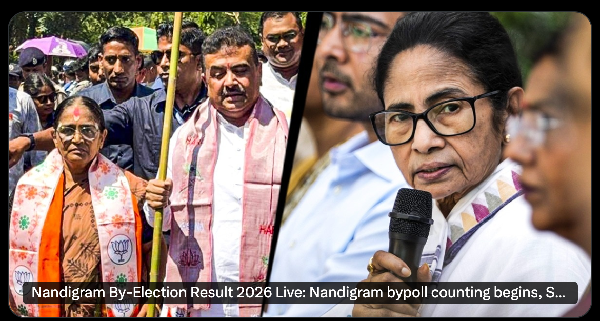 Bypoll results 2026: BJP leads in Nandigram, Rejinagar and Assam's Nagaon; TVK ahead in Tamil Nadu