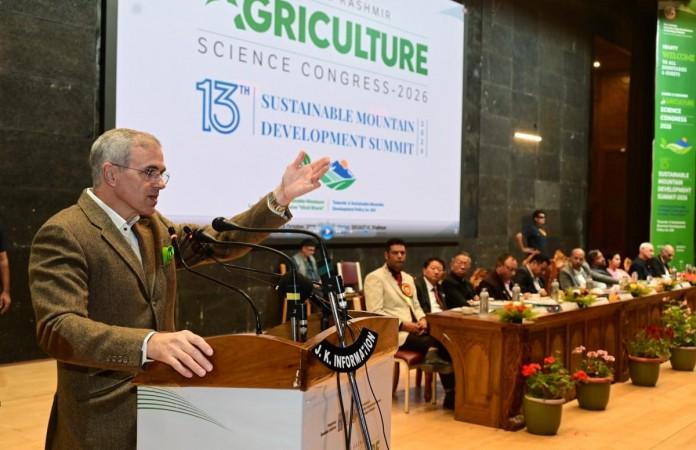 Jammu and Kashmir Chief Minister speaking after inaugurating the 13th Sustainable Mountain Development Summit at Srinagar Omar Abdullah