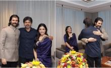 Rashmika Mandanna- CM Vijay twin in royal blue;  Vijay Deverakonda hugs Tamil Nadu CM during Chennai coffee meet-up