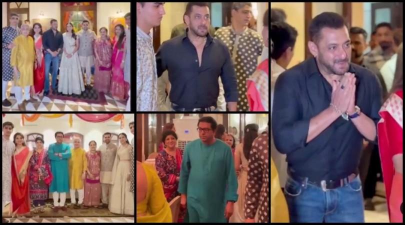 Salman Khan greets guests with namaste, poses with Eknath Shinde, Raj Thackeray at Shaina NC's daughter's engagement ceremony Salman Khan greets guests with namaste, poses with Eknath Shinde, Raj Thackeray at Shaina NC's daughter's engagement ceremony