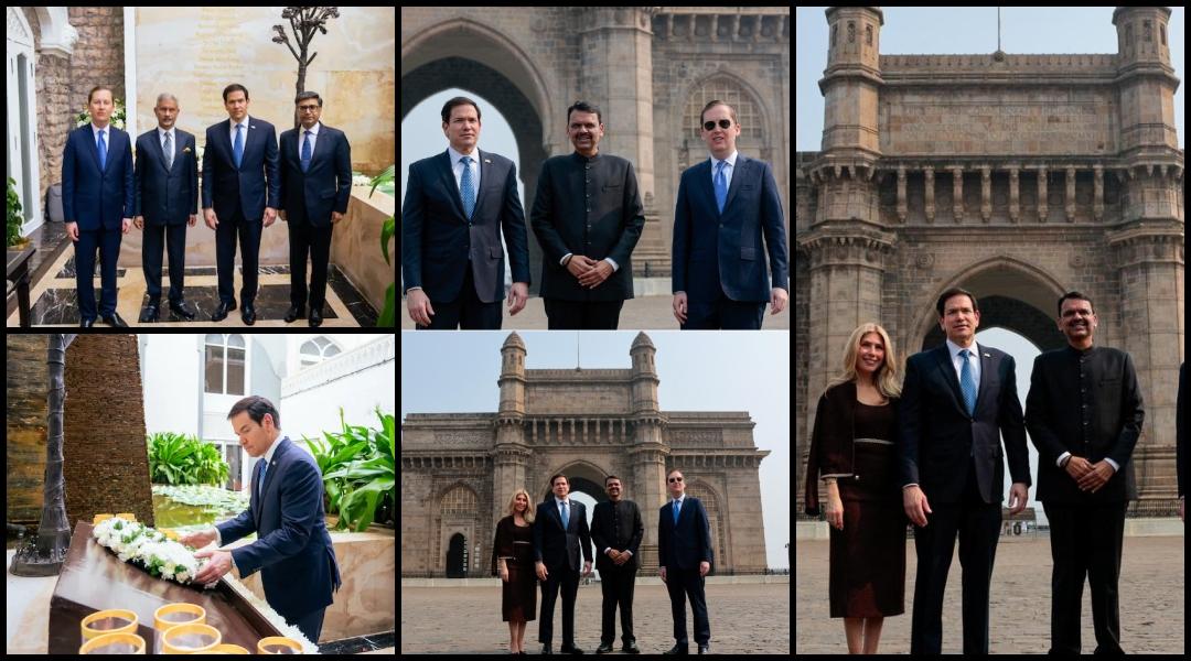 US Secretary of State Marco Rubio poses with Maharashtra CM Devendra Fadnavis at Mumbai's Gateway of India