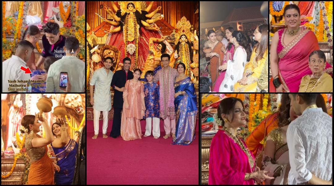Soha Ali Khan performs Dhunuchi Naach, Karan Johar's son touches Manish Malhotra's feet; Alvira Khan, Seema and Neelam seek Maa Durga's blessings