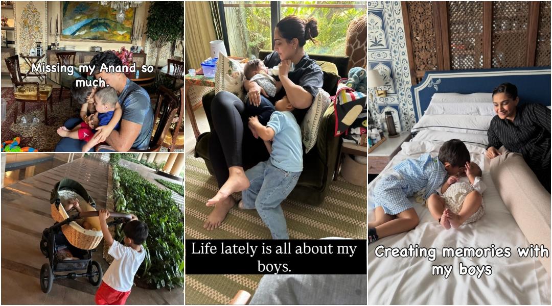 Sonam Kapoor feeds younger son Rudralok milk, Vayu kisses baby brother in heartwarming family moments